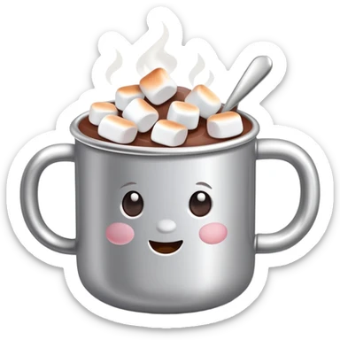 hot chocolate in a silver colored mug with marshmallows  sticker