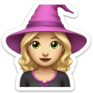 Witch cute with blond hair ,green eyes and a pink hat  sticker