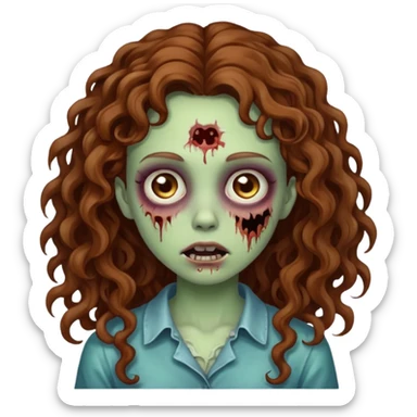 girl zombie with long brown curly hair sticker