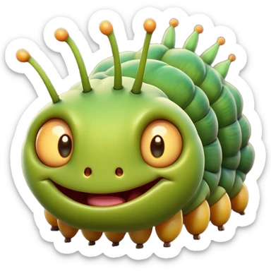 Cinematic Cheeky Caterpillar Portrait Emoji, Head tilted dramatically with an exaggeratedly surprised expression, featuring a tiny, wiggly body with wide, comically expressive eyes full of playful wonder and animated, curving segments, Simplified yet hilariously expressive features, highly detailed, glowing with a slightly sassy natural glow, high shine, dramatic yet playful, stylized with an air of cheeky woodland mischief, soft glowing outline, capturing the essence of a meme-worthy caterpillar that looks ready to wiggle its way into viral fame! sticker