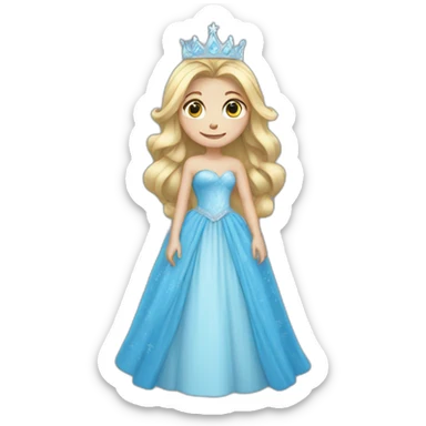 snow princess long blonde hair wearing an ice crown and a blue gown sticker