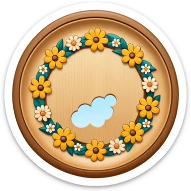 circular wooden slightly curved plate, now add slight sprinkles of flower on it sticker