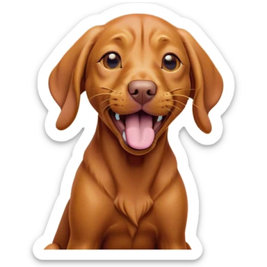 Cinematic Cute Yawning Vizsla Portrait Emoji, Head tilted slightly with a dramatic, wide-open yawn, showcasing a smooth rust and gold Fur with a subtle shimmer, floppy ears slightly drooping, round amber eyes barely open in drowsy contentment, Simplified yet irresistibly adorable features, highly detailed, glowing with a soft, cozy glow, high shine, relaxed yet expressive, stylized with a touch of whimsy, bright and endearing, soft glowing outline, capturing the essence of a sleepy yet affectionate companion, so drowsy it feels like it could stretch out of the screen and curl up for a nap! sticker