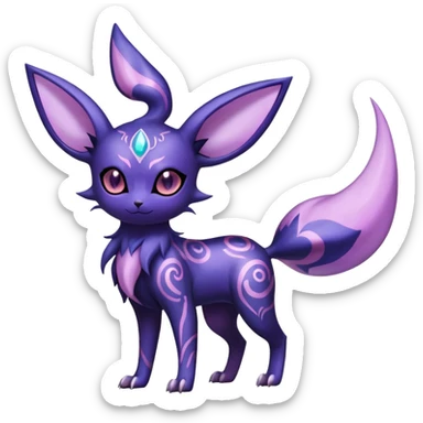 Shiny Exotic Badass Ethereal Royal Mysterious Gothic Noibat-Espeon-Umbreon-Sylveon-Pokémon-Fakémon-hybrid-creature (full body) with random pattern-markings sticker