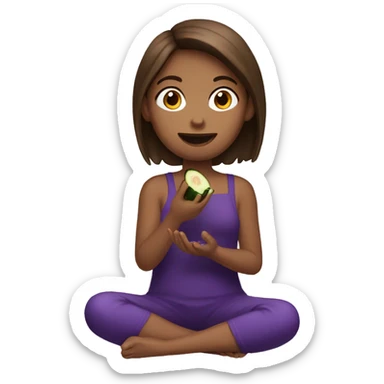 Brown hair Girl eating eggplant sticker