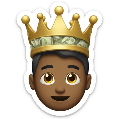 Emotionless person wearing a crown with money sticker