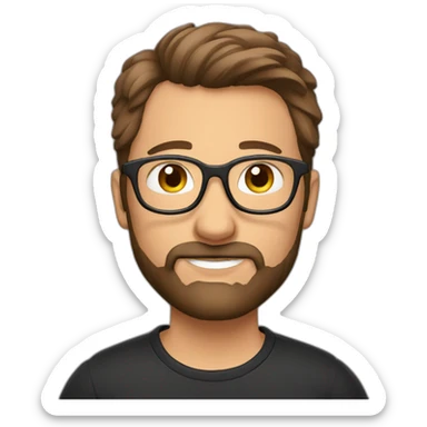 german guy with short brown hair up and beard wearing glasses and dark t-shirt with flowers print sticker