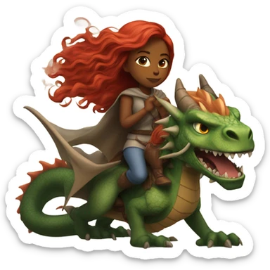 red head long hair girl on dragon protecting a black woman sticker