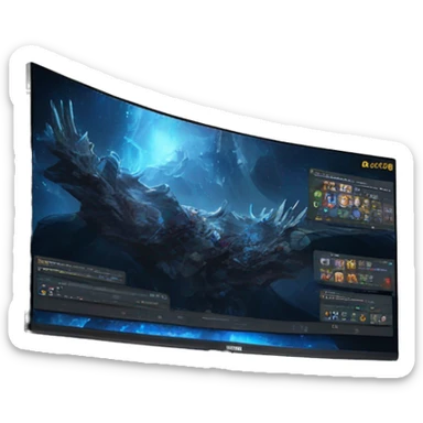 Gaming  setup with blue RGB and a ultra wide curved 49inch monitor sticker