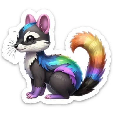 Colorful onyx-obsidian-pitch-black and rainbow-iridescent Cacomistle-Bunnelby-Numbat-Ferret-hybrid-fusion-animal-creature, full body  sticker