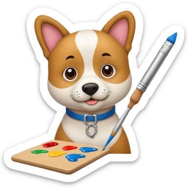 perrito pintando un lienzo en blanco con un pincel en la pata sticker