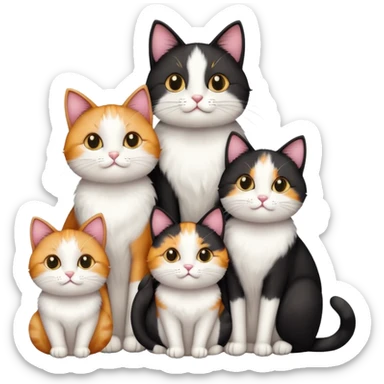 mama cat and papa cat with four little happy cats sticker