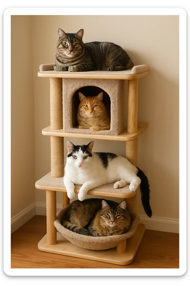 cats relaxing in a vertical playhouse sticker