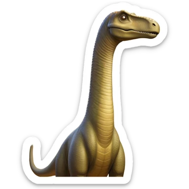Cinematic Noble Brachiosaurus Portrait Emoji, Poised and majestic, with a towering, elongated neck stretching gracefully from a robust, column-like body, a small, gentle head with curious eyes, and subtle, textured skin in earthy tones, Simplified yet sharply defined features, highly detailed, glowing with a soft, golden radiance, high shine, intelligent and serene, stylized with an air of prehistoric grandeur, focused and calm, soft glowing outline, capturing the essence of a watchful and confident Brachiosaurus that appears ready to gracefully emerge from the screen with effortless power! sticker