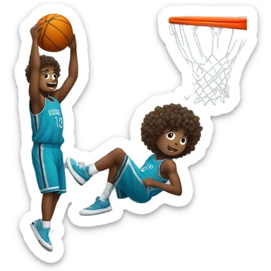 curly haired boy slam dunking sticker