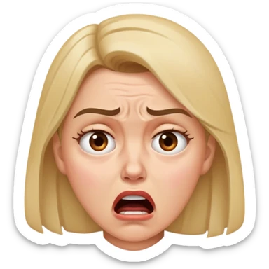 Woman with distraught expression, worried eyes, furrowed brow, mouth open in distress sticker