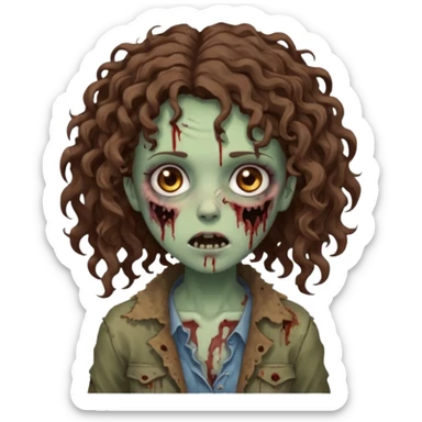 zombie girl with curly brown hair and brown eyes sticker