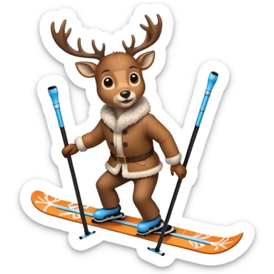 Une biche sur des ski avec un manteau en fourrure  sticker