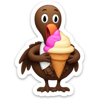 a headless, skinless turkey holding an ice cream cone sticker