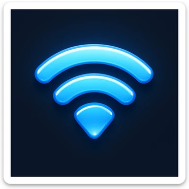 Create a wifi symbol emoji exactly like the reference image in iOS emoji style. Match the same shape, color, and glow effect, ensuring it is smooth and shiny. Add a subtle highlight to the emoji. sticker