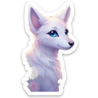 Anthro Cute Cool Blushing Pastel Innocent Shy Kawaii gorgeous sparkly ethereal fantasy anime animal creature with blue eyes furry sona with flowers and ribbons beautiful aesthetic sticker