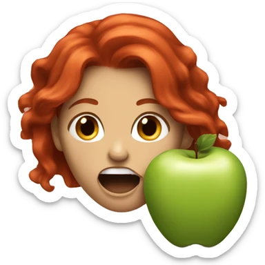 Female with copper red hair biting into an apple  sticker