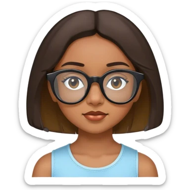 young girl with broun bob with chin-legth bob in black rayban glasses sticker