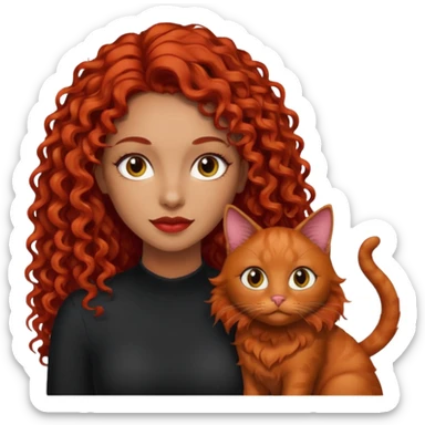 woman light brown skin long red curly hair with black cat sticker