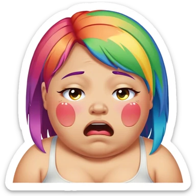 Woke overweight liberal crying with rainbow hair sticker