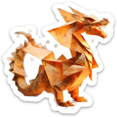 Charred flaming fiery Beige Origami dragon made of newspapers on fire letters on fire burnt paper surrounded by fairy lights swirls covered in dried flowers bokeh floral flowers fire flames sticker