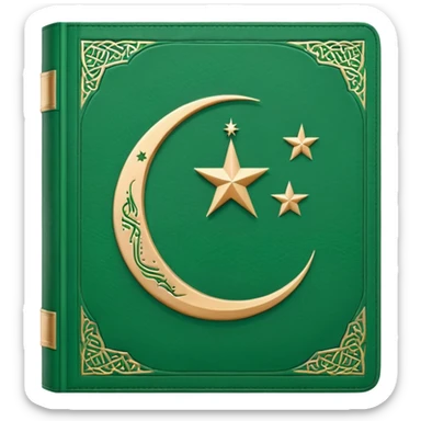 Closed Quran with the Islamic Symbol on it (moon and star) green from left to right sticker