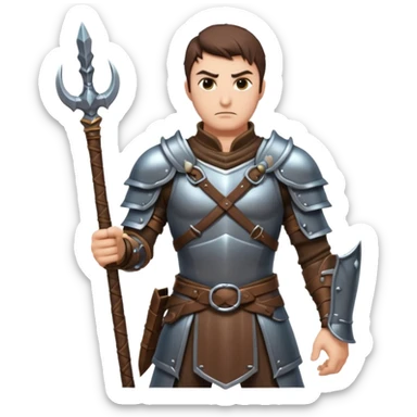 fantasy warrior man wielding a whip weapon, leather armor collar, intense eyes, heroic pose, 3D cartoon, mobile game icon style, clean background, no text, no watermark
 sticker