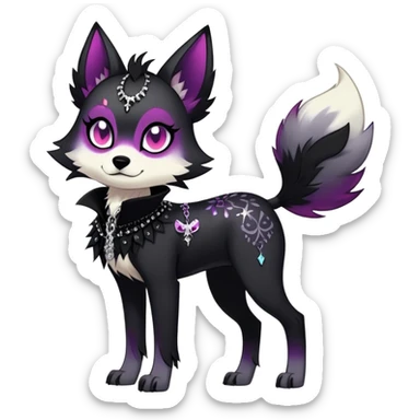 Vibrant edgy gothic Falvie-Fionbri-creature-sparkle-canine-fursona, full body, with random markings sticker