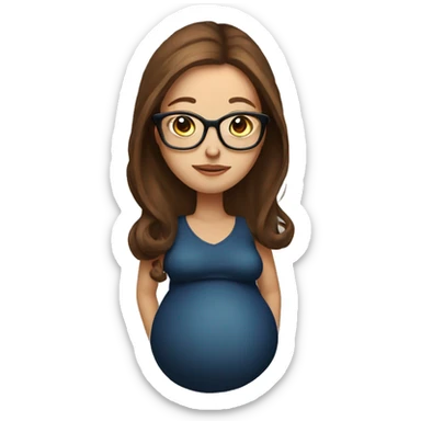 Pregnant White woman with long brown hair and glasses sticker