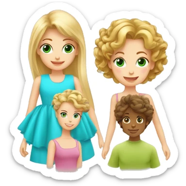 TRIO AVEC UNE FILLE AU cheveux mi-long blonde au yeux bleu + une fille avec les cheveux mi-long bouclé yeux brunc + une fille avec les cheveux legerement court ondulé avec les yeux vert  sticker