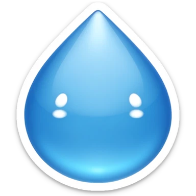 A single water droplet emoji, glossy and smooth, cartoonish, vibrant blue color, high detail, simple and cute design, without facial features, isolated on white background, centered compositio

 sticker