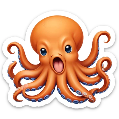Cinematic Realistic Cute Yawning Octopus Portrait Emoji, Head tilted slightly with a dramatic, wide-open yawn, showcasing a soft, lustrous orange body with subtle blue ring accents and gently drooping tentacles, with half-closed, drowsy eyes rendered in exquisite detail; high shine, relaxed yet expressive, styled with a dash of mystical charm, soft glowing outline, capturing the essence of a sleepy yet affectionate octopus that appears ready to stretch out and drift into a peaceful nap! sticker