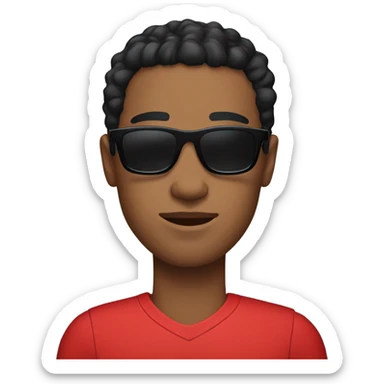 Lightskin black man with a shape up and brace sunglasses with a red outfit  sticker