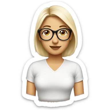 diseñadora grafica pelinegra lisa  y con gafas ojos cafes de tez blanca sticker