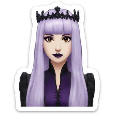 Elissabat-with-bangs-long-hair-dark-purple-and-black-vampire-goth-makeup-crown-pinkeyes sticker