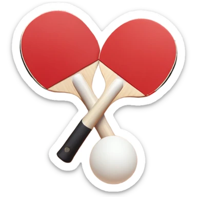 Two table tennis paddles and a ball placed on a ping pong table, with the net in the background. The scene conveys the simplicity and focus of the sport, with vibrant colors highlighting the rackets and ball on the smooth surface of the table. sticker