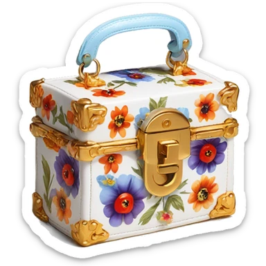 Dolce and Gabbana small box bag with red light blue purple and orange flowers and golden details sticker