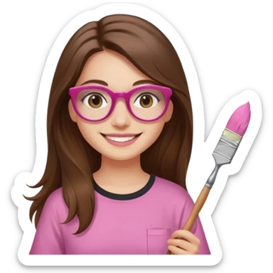 Painting women. smilling   Long hair,  lunette peinture top pink, pinceau sticker