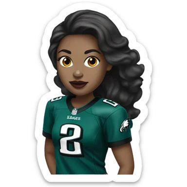  White skin female dark hair red lips wearing Philadelphia Eagles jersey sticker