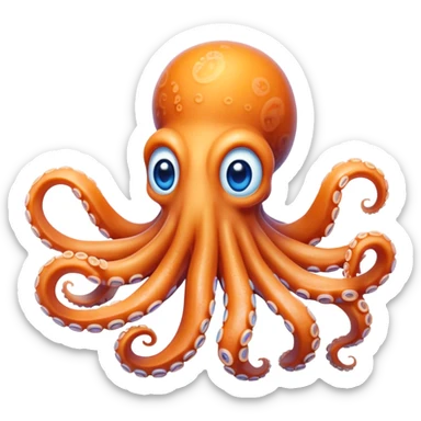Cinematic Noble Octopus Portrait Emoji, Poised and enchanting, with a light orange body adorned with vibrant blue rings and eight delightfully curling arms with gentle suckers, large sparkling eyes exuding warmth and playfulness, Simplified yet charmingly expressive features, highly detailed, glowing with a soft, magical underwater radiance, high shine, intelligent and irresistibly cute, stylized with an air of whimsical marine enchantment, focused and fluid, soft glowing outline, capturing the essence of a watchful and endearing octopus that appears ready to float out of the screen with delightful charm! sticker