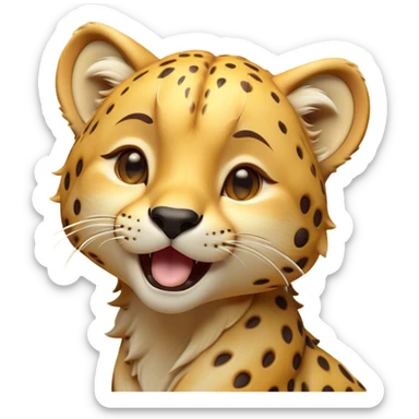 Cinematic Cute Yawning Cheetah Portrait Emoji, Head tilted slightly with a dramatic, wide-open yawn, showcasing a soft, sleek golden Fur with distinctive spots and floppy ears slightly drooping, round amber eyes barely open in drowsy contentment, Simplified yet irresistibly adorable features, highly detailed, glowing with a soft, cozy glow, high shine, relaxed yet expressive, stylized with a touch of savannah whimsy, bright and endearing, soft glowing outline, capturing the essence of a sleepy yet affectionate cheetah, so drowsy it feels like it could stretch right out of the screen and curl up for a nap! sticker
