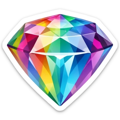 A 3d, not too detailed rainbow colored gem shaped prismatic icon sticker