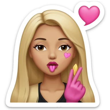 Mujer color de piel moreno claro, con cabello rubio largo, lacio y suelto, ojos negros, labios rosa, mandando un beso con un ojo cerrado  sticker