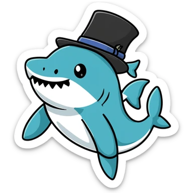 shark wearing a fancy black top hat sticker