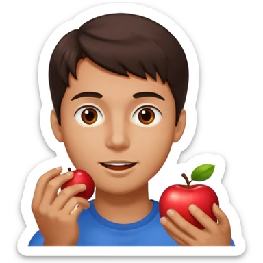 I want you to create an emoji of a spanish sergeant,  He should be a young guy with dark brown hair, brown eyes, his skin color like he’s tan and he’s eating an apple  sticker
